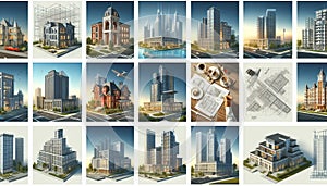 Collection of architectural icons and design elements