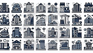 Collection of architectural icons and design elements