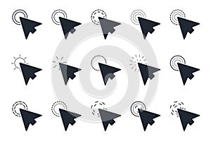 Collection of arrow pointer, cursor icon, click or press cursor in flat design