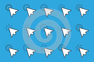 Collection of arrow pointer, cursor icon, click or press cursor in flat design