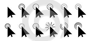 Collection of arrow pointer, cursor icon, click or press cursor in flat design
