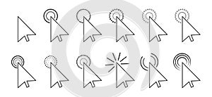 Collection of arrow pointer, cursor icon, click or press cursor in flat design