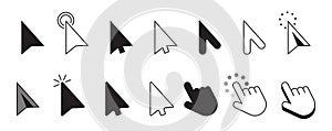 Collection of arrow pointer, cursor icon, click or press cursor in flat design