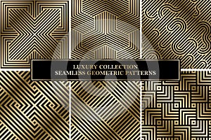 Collection of art deco vector geometric striped patterns - seamless luxury gold gradient design. Rich backgrounds. photo