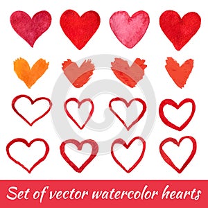 Collection of artistic hand drawn hearts isolated on a white background.