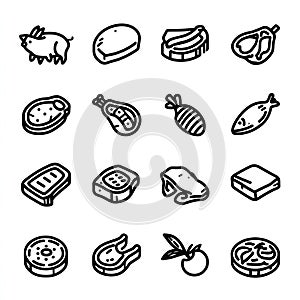 Meat and Produce Icons Set