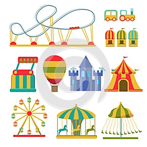 Collection of attractions and amusement park elements