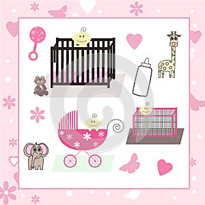 Collection of Baby Girl & Animal Vectors