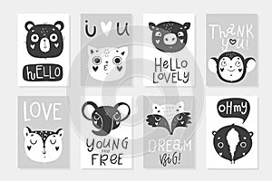 Collection of 8 baby shower posters, vector invites. photo