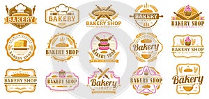 A collection of Bakery logo template, Bakery shop emblem set, vintage retro style logo pack photo