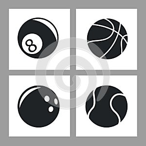 Collection balls sport icons black and white