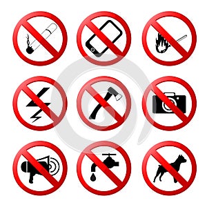 Collection of ban road signs