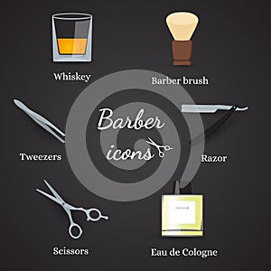 Collection of barber related icons in flat design, in