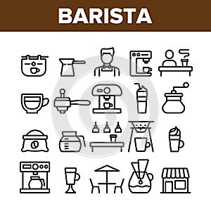 Collection Barista Equipment Sign Icons Set Vector