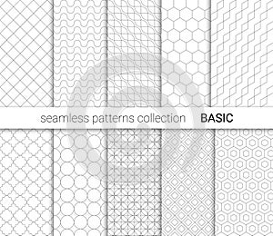 Collection of basic seamless patterns with black lines.