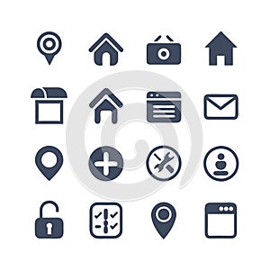 Collection of basic user interface and website navigation icons
