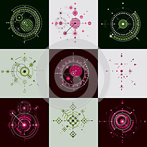 Collection of Bauhaus retro wallpapers, art vector background ma