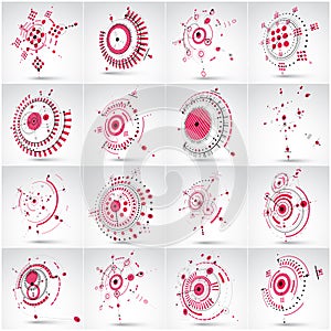 Collection of Bauhaus wallpapers, art dimensional vector background made with lines and circles. Graphic 1960s illustration can b