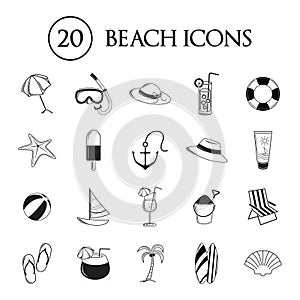Collection of beach icons. Vector illustration decorative design