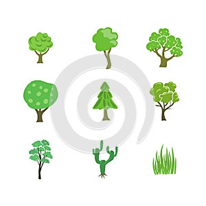 Collection of Beautiful decorative tree logo design elements on white  background
