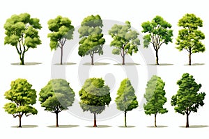 Collection of Beautiful Trimmed Urban Trees Isolated on White Background. Generative ai