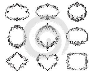 Collection of beautiful vector hand drawn frames for design invitations, greeting cards, menu
