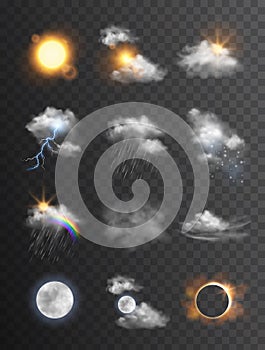 Collection of beautiful vector realistic weather symbols/icons - meteorology, forecast