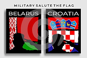 Collection of belarus and croatia flag military salute vector illustration