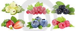Collection of berries strawberries blueberries berry fruits fruit isolated on white photo