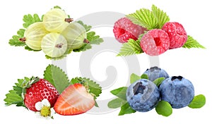 Collection of berries strawberries blueberries berry fruits fruit isolated on white