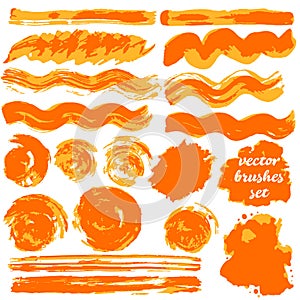 Collection of bicolor paint, ink brush strokes, brushes, lines, grungy