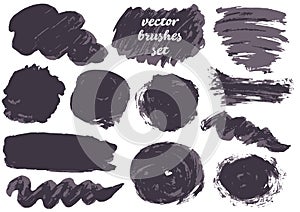 Collection of bicolor paint, ink brush strokes, brushes, lines, grungy