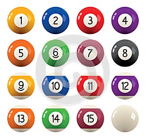 collection of billiard pool balls with numbers. vector photo