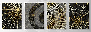 Collection of black backgrounds with golden cobwebs