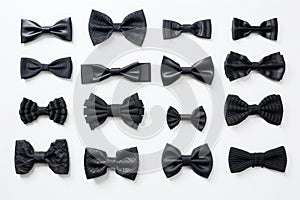 collection of black bow ties on white background