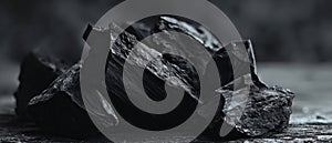 The collection of black charcoal pieces on a textured surface. AI generated image