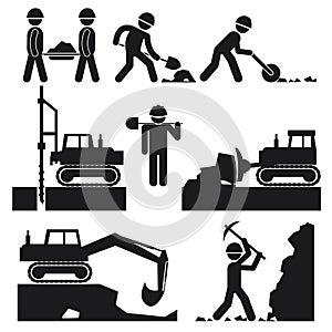 Collection of Black Construction Earthworks Icons