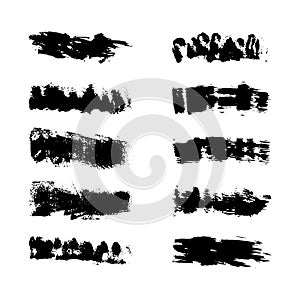 Collection black dirty design element. Grunge brush stroke