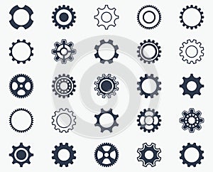 Collection of black gear wheel icons