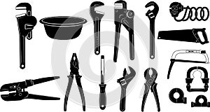 Plumbing and Construction Hand Tools Silhouette Set