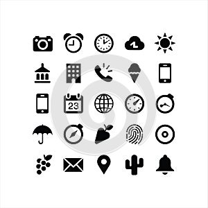 Black Solid Web and Mobile Interface Icons Set Isolated on White Background