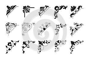 Collection black vintage corner. Decorative floral element set for any design for you.