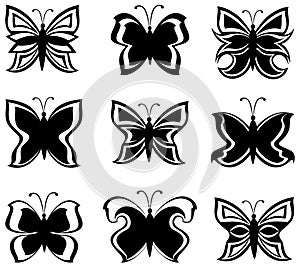 collection black and white butterflies