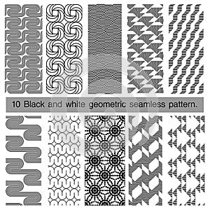 Collection of black and white geometric seamless pattern.