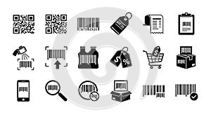 Set of Barcode and QR Code Icons