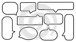 collection of a blank black and white speech bubble, conversation box, chat box, speaking balloon, and thinking box illustration