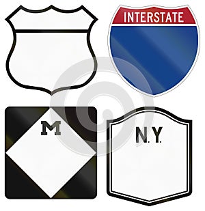 Collection of blank highway route shields used in the US