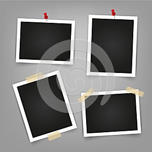 Collection of blank photo frames with adhesive tape, empty space for your photograph. Vector illustration