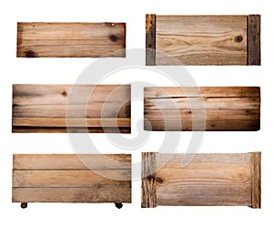 Collection of blank rustic wooden signs with copy space, isolated on transparent background.