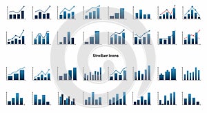 Collection of Blue Bar and Line Graphs for Business Analytics